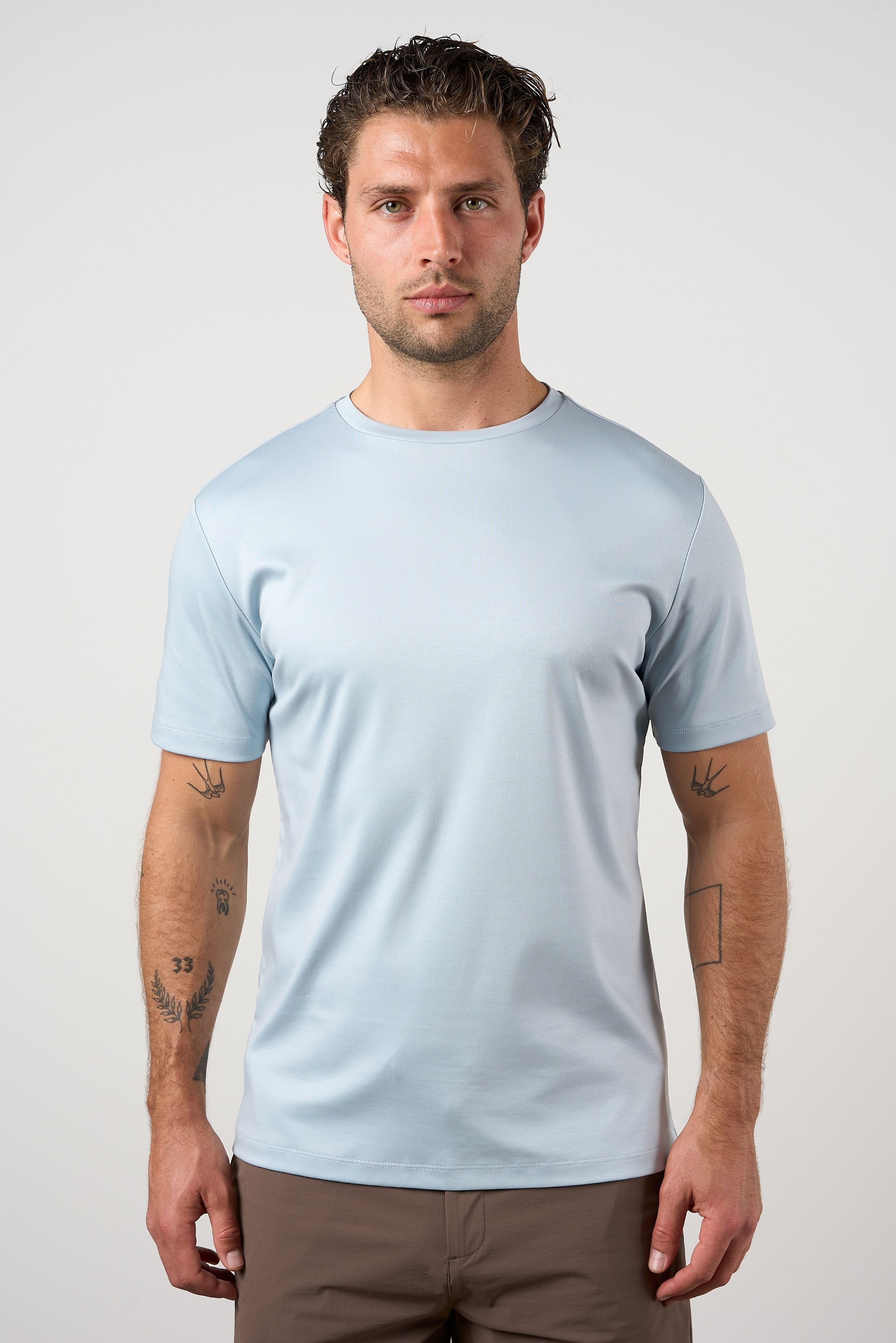 Mercerised Cotton T-shirt Light Blue